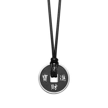 Imagem de Colar de Moeda da Sorte - Pingente de Boa Sorte Feng Shui - Pequeno e Bonito - Amuleto com Símbolos da Sorte - Joias de Aço Inoxidável com Acabamento Antigo - Pingente de Vibrações Positivas - Talismã