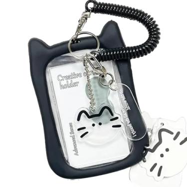 Imagem de KEXIAO Porta-cartões de foto de orelhas de gato, porta-cartões transparentes, porta-chaves, capa protetora para cartões, capas para cartões de ônibus adoráveis