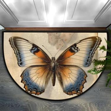 Imagem de Tapete de porta meio redondo, borboleta, retrô, animal, livro, antiderrapante, absorvente, semicírculo, tapetes laváveis, para ambientes internos e externos, pátio, cozinha, banheiro, entrada, lareira