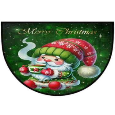 Imagem de Tapete de porta meio redondo, Papai Noel, verde, Natal, antiderrapante, absorvente, semicírculo, tapetes laváveis, meia lua, tapetes para ambientes internos, pátio, cozinha, banheiro, entrada, lareira