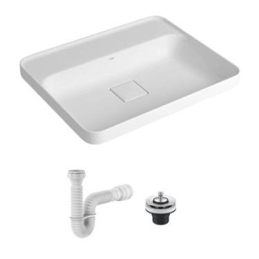 Imagem de Cuba de Sobrepor Deca Slim 50x40 Retangular Branca + Válvula + Sifão, 