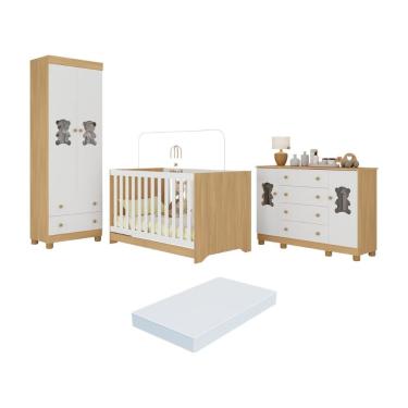 Imagem de Quarto De Bebê Completo C- Berço Americano 3 Em 1 Colchão Fofura Multimóveis MP4673 Madeirado-branco
