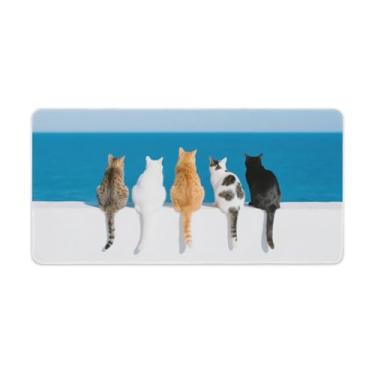 Imagem de HouLaiZhe Cinco gatos fofos animais marinhos grandes tapetes de rato para jogos base de borracha antiderrapante tapete de mesa laptop acessórios de computador suprimentos bloco de escrita para