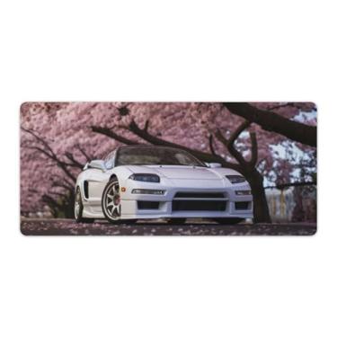 Imagem de Flor de cerejeira carro branco NSX JDM mesa mesa pad mouse pad antiderrapante grande material de escritório tapete de mesa impermeável borracha mesa mesa pad para escritório jogo casa 40 x 90 cm