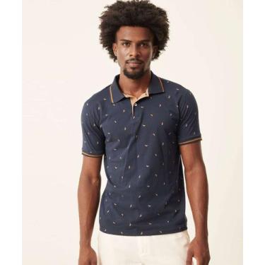 Imagem de Polo Masculina Estampa Folhas Manga Curta MR-42071, Azul marinho, GG