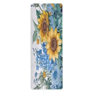 Imagem de Wassud Girassóis e Bluebells (2) tapete de ioga dobrável tapete de exercício de academia antiderrapante para mulheres e homens tapete de fitness de piso de pilates com bolsa de armazenamento 180 cm x