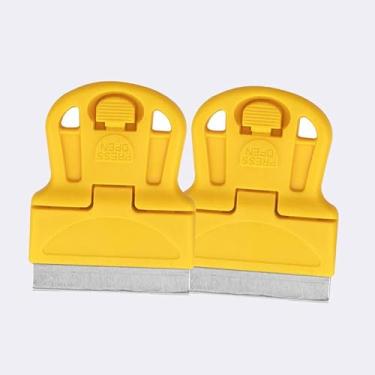 Imagem de Mini raspador de plástico com lâmina de metal, compacto para remover adesivos, cola, tinta e adesivo de película de janela em vidro e etiquetas, amarelo