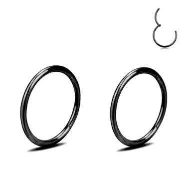 Imagem de Argola hipoalergênica 16G preta para mulheres e homens, anéis de aço cirúrgico 316L para cartilagem de hélice, narina, septo, lábio, joia de diâmetro de 6 mm, 8 mm, 10 mm, 8mm (classic), Aço