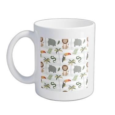 Imagem de Caneca Xícara Café Porcelana 300ml Com Desenho Animais e Palmeiras