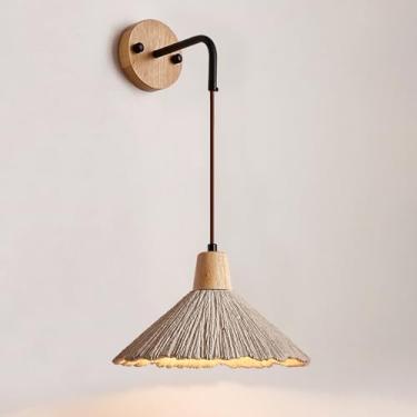Imagem de Luminária de parede estilo japonês Wabi-sabi com 1 lâmpada, base de madeira e estrutura em microcimento, ideal para decoração de interiores em corredores, escadas e hotéis (tamanho grande).