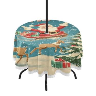 Imagem de CEBUGI Toalha de mesa redonda para uso ao ar livre, fundo natalino, impermeável, com furo Umberlla, capa de mesa lavável para pátio, cozinha, sala de jantar, 152 cm