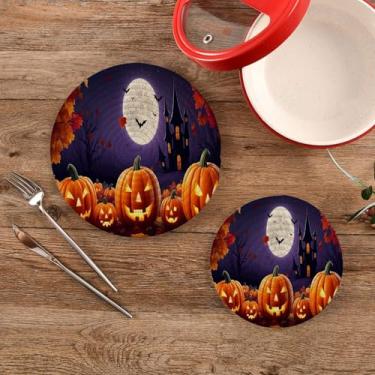 Imagem de CEBUGI Trivets Suportes de panela redondos de algodão trançado quente conjuntos de almofadas quentes resistentes ao calor para cozinhar e assar, 2 peças de lanternas brilhantes