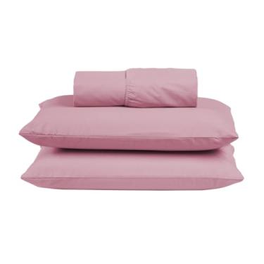 Imagem de Conjunto Lençol Casal Algodão 300 Fios com Elástico e Fronhas 3 Peças (ROSÊ)