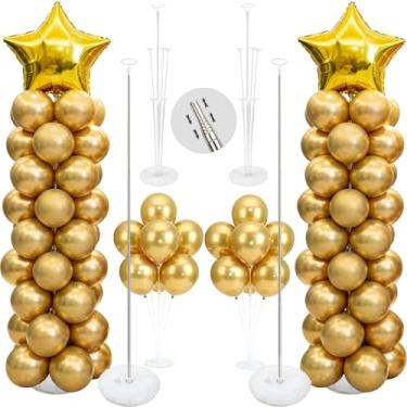 Imagem de Balloon Column Kit Set of 2, 2 Set Balloon Table Stands, 6.56 Ft Reusable Metal Telescopic Balloon Tower for Birthday Wedding Holiday Party Supplies Decoration