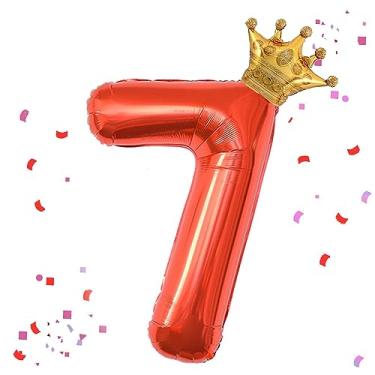 Imagem de Número 7 vermelho de 101 cm e mini balão de coroa para decorações de festa de aniversário, decorações de festa de 7 anos, artigos de decoração de balões de aniversário de chá de bebê