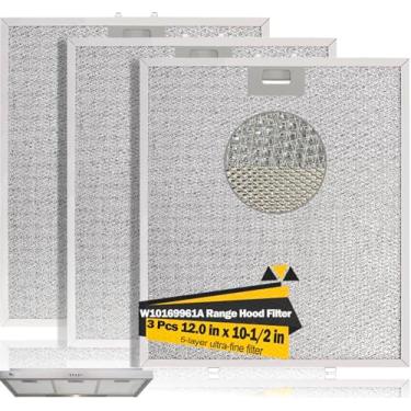 Imagem de Substituição de filtro de exaustor de 5 camadas W10169961A compatível com filtro de ventilação de exaustor de fogão Whirl-pooll 26,7 x 30,5 cm, 3 peças, filtro de graxa de malha de alumínio, serve