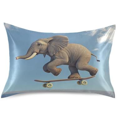 Imagem de Capa de almofada divertida de elefante com desenho de cetim arte de skate com design de almofada de resfriamento King Queen Standard Pillow Slip Soft Bed Pillows, King Size, 101,6 cm x 50,8 cm