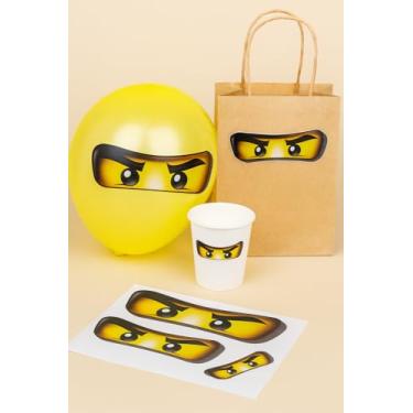 Imagem de Adesivos de papel Ninja Eyes para balões, copos, sacolas de presente, decorações de aniversário Ninja (não é um brinquedo) 24 folhas