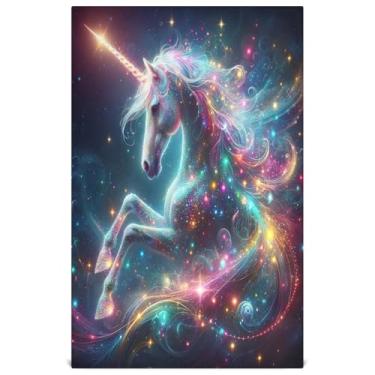 Imagem de Joisal Conjunto de toalhas de prato de inverno decoração de cozinha desenho animado unicórnio colorido fantasia brilhante toalhas de chá de mão panos de prato fofos panos absorventes de secagem rápida