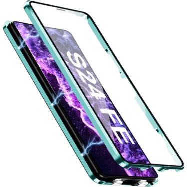 Imagem de [Material de metal] Capa para Samsung Galaxy S24 FE, capa de celular externa com proteção contra quedas de grau militar com tela de vidro integrada e protetor de lente da câmera, capa de metal para