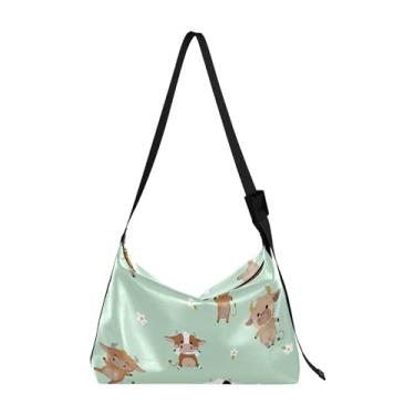 Imagem de Linda bolsa feminina de couro sintético de vaca Hobo bolsa masculina de luxo com estampa animal, Vaca fofa