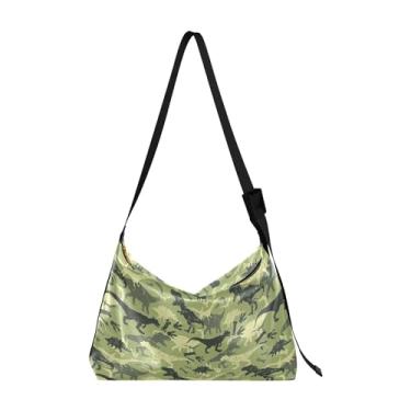 Imagem de Duck Animal Lindas Bolsas de Couro Femininas Hobo Bolsa Grande Padrão Animal Bolsa de Ombro Simples, Estampa de dinossauro camuflagem verde