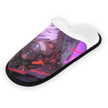 Imagem de Joisal Chinelos femininos de estilo mecânico para dormitório, chinelos femininos leves de viagem com bolsa de armazenamento, Estilo mecânico de personagem de desenho animado, 9-12 US Women/9-12 US Men