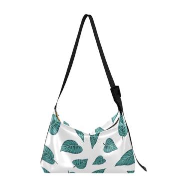 Imagem de Bolsa Hobo Feminina de Couro PU de Ação de Graças Abóbora Folha de Bordo Grande Bolsa Masculina de Couro com Estampa de Folhas, Folhas tropicais verdes