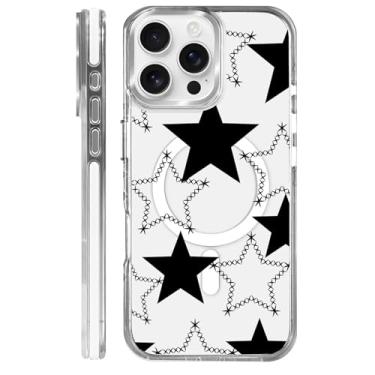 Imagem de MQJCYB Capa magnética para iPhone 16 Pro Max Design em base transparente, compatível com MagSafe, capa protetora fina de TPU macio para telefone feminino e meninas - Fashion Five Pointed Star