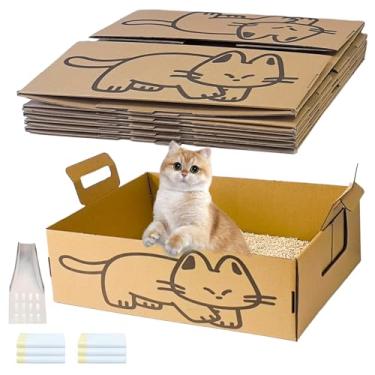 Imagem de Gxsdj 6 peças caixas de areia descartáveis para gatos, caixa de areia grande dobrável de papelão para gatos com sacos de lixo, panela de vaso sanitário portátil extra grossa de viagem para gatos