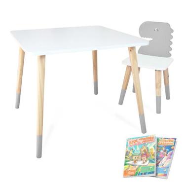 Imagem de Kit Mesa e Cadeira Infantil Dinossauro Cinza - Eita Casa Perfeita