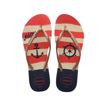 Imagem de Chinelo Havaianas Slim Nautical -, 37/38, Bege palha
