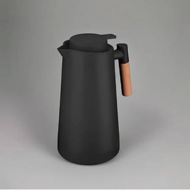 Imagem de Garrafa Térmica Bule 1 Litro Parede Dupla com Ampola de Vidro e Alça de Madeira Preta