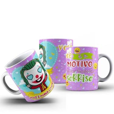 Imagem de Caneca Casal Namorados Personagens E Frases Românticas Porcelana 325ml (VOCÊ É MINHA LOUCURA)