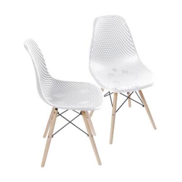 Imagem de Kit 2 Cadeiras Colmeia Base Madeira Branca - OR Design