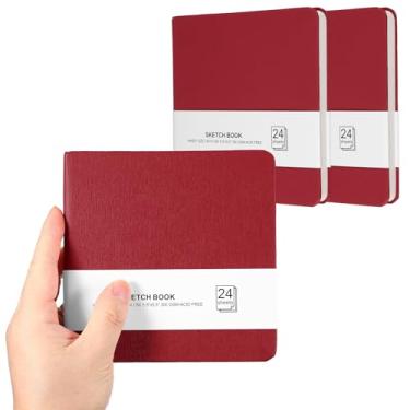 Imagem de PATIKIL Caderno de desenho pequeno, 14 x 13 cm, pacote com 3, mini bloco de papel aquarela, 300 g/m2, papel grosso, 24 folhas/48 páginas, bolso quadrado para desenhar, viagem, artista, adultos