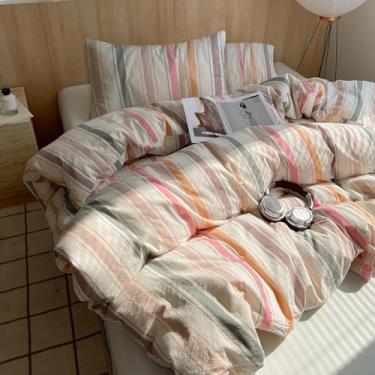 Imagem de HighBuy Conjunto de edredom twin GG, geométrico, com estampa de guingão, edredom fofo, 3 peças, para cama de solteiro, tamanho GG, 2 fronhas