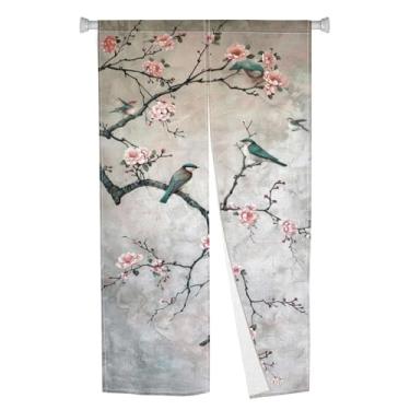 Imagem de XMJJKUF Cortina de porta japonesa Noren estilo longo tapeçaria de porta tratamento de janela impressão flor chinesa cortinas de porta painel para pendurar divisória de quarto cozinha decoração de casa