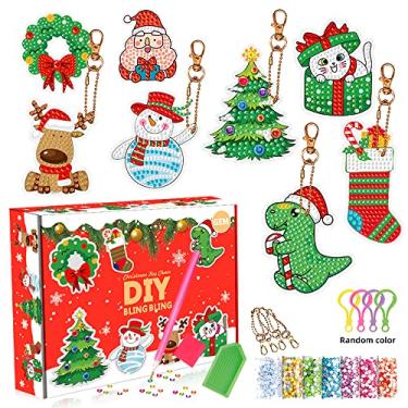 Imagem de Kit de Pintura Diamante 5D DIY Porta-chaves Decoração Artesanal Acessório Sacola para Ano Novo Diversão Manufatura Manual Papai Noel Árvore 8PCS