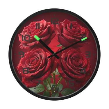 Imagem de SEHANY Relógio de parede de rosas para dia dos namorados, silencioso, sem tique-taque, operado por bateria, controle de som, luz noturna, relógios de parede para sala de estar, cozinha, quarto