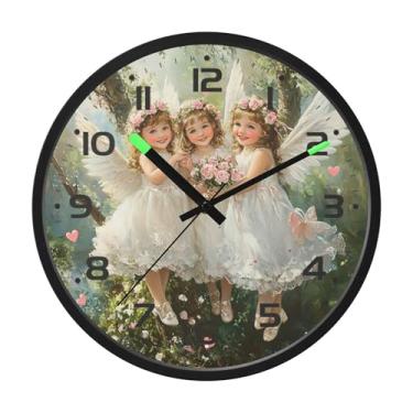 Imagem de SEHANY Lindo relógio de parede anjo silencioso sem tique-taque relógio redondo operado por bateria 30 cm controle de som luz noturna relógios de parede para sala de estar, cozinha, quarto, escritório