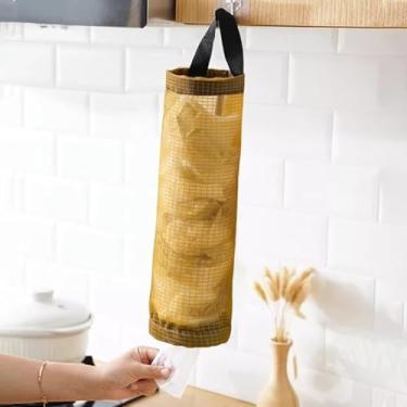 Imagem de Suporte de saco de plástico, suporte de sacola de compras de malha, dispensador de saco de armazenamento para pendurar no lixo, cesto de lixo e sacola de compras de supermercado, ideal para casa e