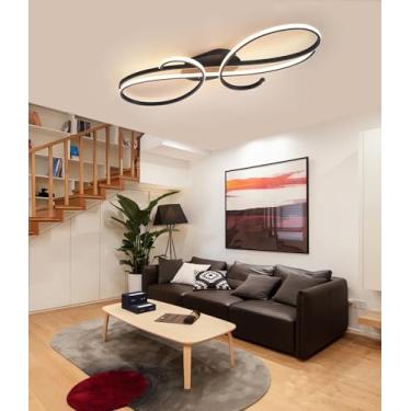 Imagem de Luminária de teto regulável com controle remoto, moderna, em LED, para sala de estar, quarto, iluminação inteligente, ideal para sala de jantar e cozinha (preta, 60 cm).