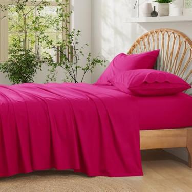 Imagem de Entisn Jogo de cama king size de algodão puro, 4 peças, bolso profundo de 40,6 cm, conjunto de lençóis de algodão sólido com elástico em toda a volta para um ajuste confortável, roupa de cama de