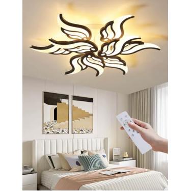 Imagem de Luminária de teto LED moderna, dimerizável, com design em formato de flor, em acrílico, com controle remoto, ideal para sala de estar, sala de jantar, quarto, cozinha, quarto infantil e escr