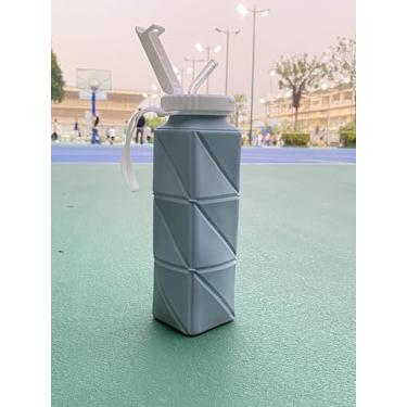 Imagem de Garrafa de água dobrável com canudo, à prova de vazamento, livre de BPA, portátil dobrável de silicone para viagens, acampamento, caminhada, ciclismo, ioga, esportes (azul)