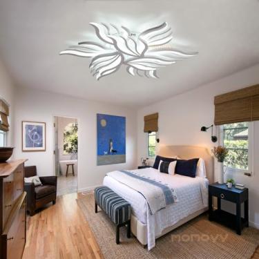 Imagem de Luminária de teto LED moderna para sala de estar, 90W, 7200 lúmens, branca, dimerizável com controle remoto, temperatura de cor de 3000K a 6500K, ideal para quarto, cozinha e sala de jantar.