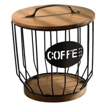 Imagem de KiBcsLic Cesto Porta-Cápsulas de Café Moderno em Ferro com Tampas, Organizador Reutilizável e para, Escritório, Casa, Cozinha e Mesa, Preto