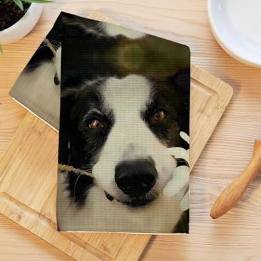 Imagem de Toalhas de cozinha vintage com retrato de cachorro, pano de prato absorvente decorativo caprichoso de microfibra, toalha de chá, toalhas de mão macias de waffle para decoração de casa de banho