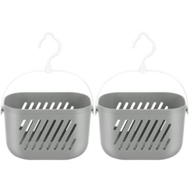 Imagem de HEALEEP 2 peças de cesta de chuveiro suspensa de plástico com gancho organizador portátil de armazenamento para banheiro e cozinha
